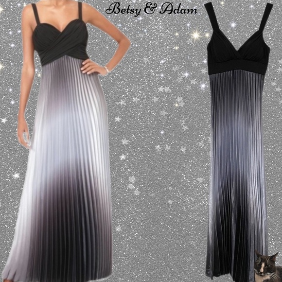 NWT $182 Betsy & AdamOmbré Gradient Metallic Sheen Pleated Gown